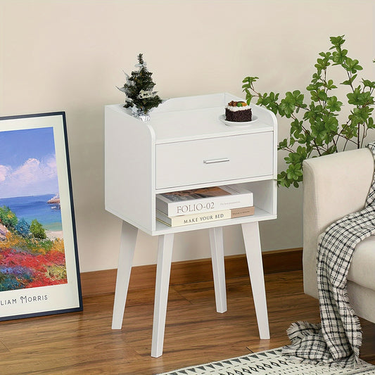 Compact Wood Nightstand with Storage Drawer.