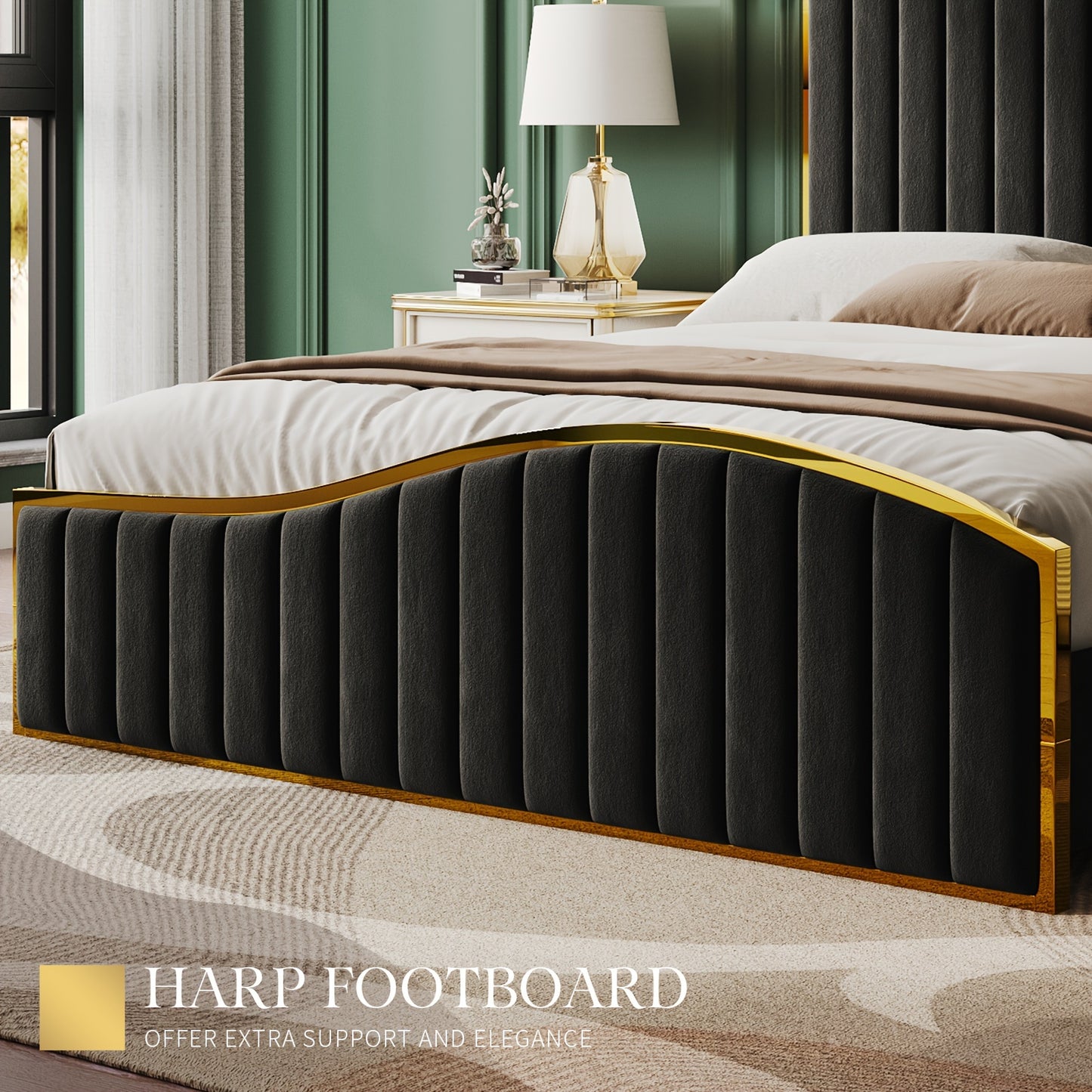 Headboard Platform Bed Velvet