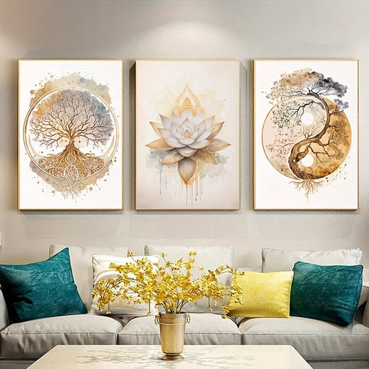 3-Piece Art Deco Tree of Life Canvas Prints