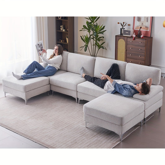 Cream Modular Sectional Sofa.