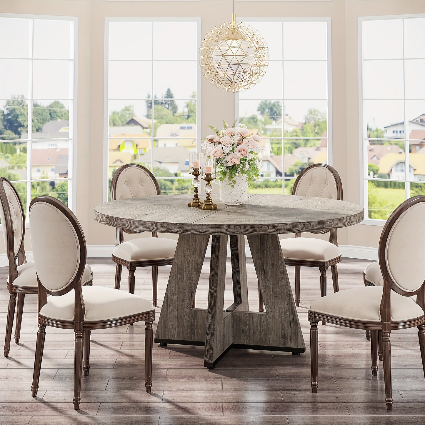 Rustic Wood Round Farmhouse Dining Table for 4