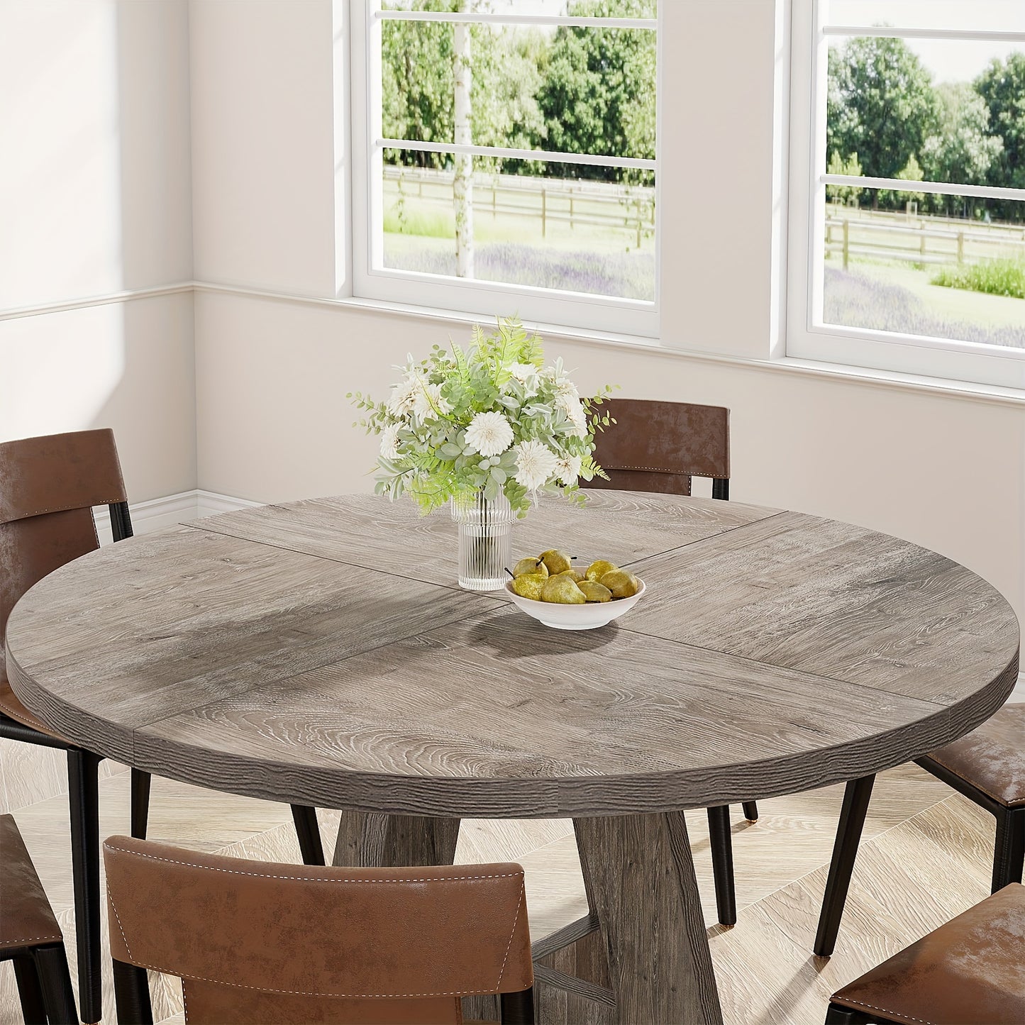 Rustic Wood Round Farmhouse Dining Table for 4