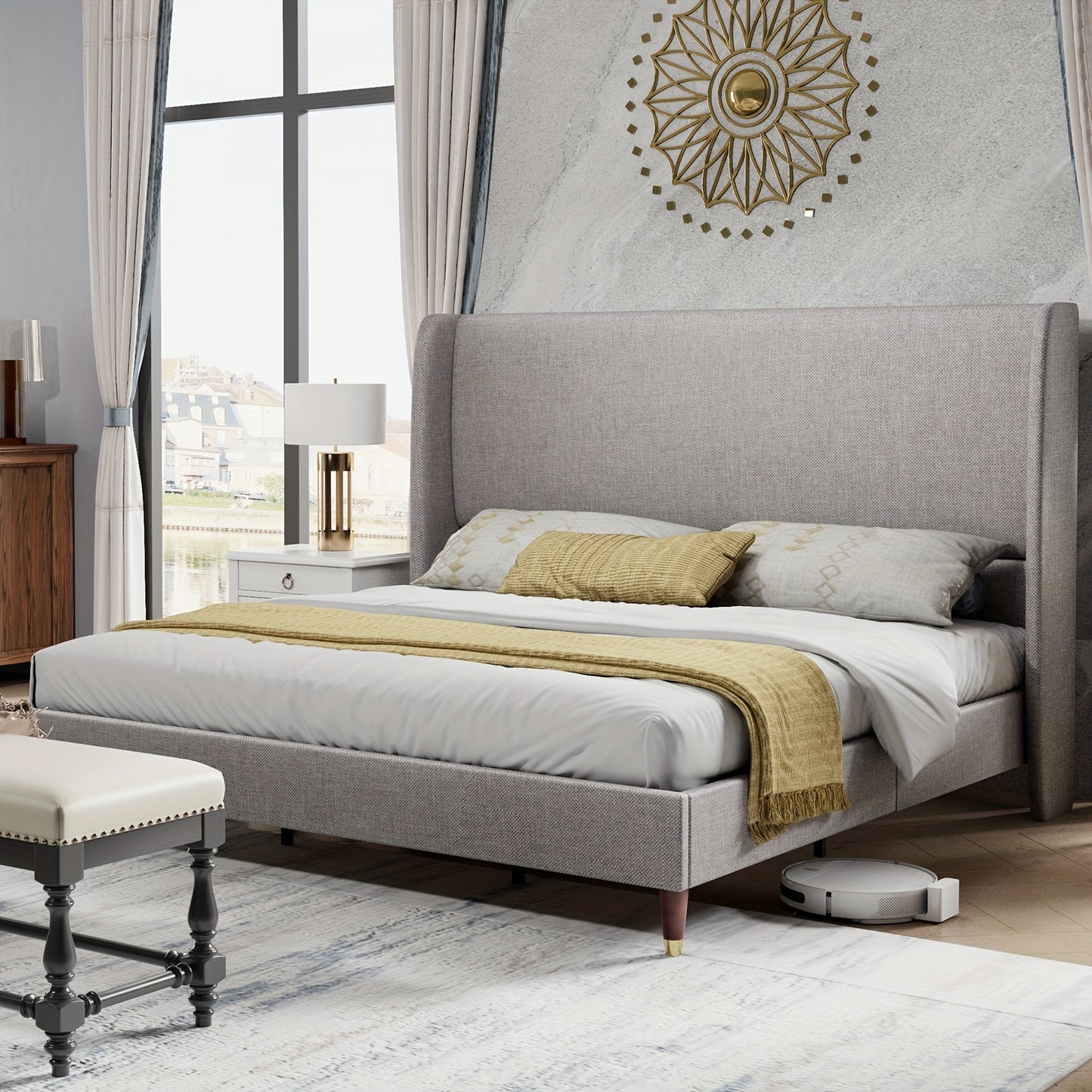 Headboard Upholstered Bed Frame with Wingback